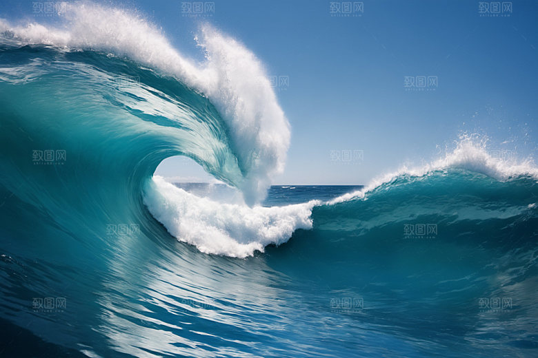 海浪蓝色浪花摄影图