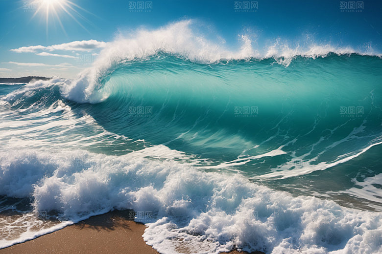 海浪蓝色波浪摄影图