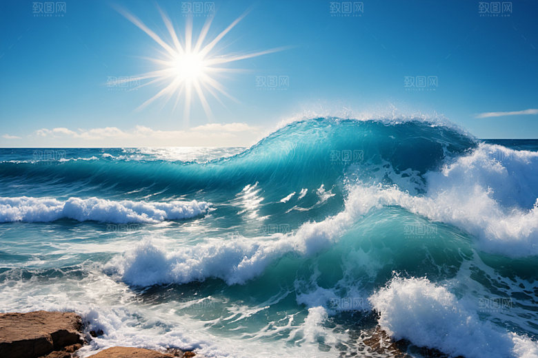 海浪浪花蓝色摄影图