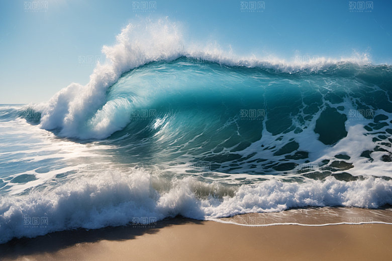 海浪蓝色浪花摄影图