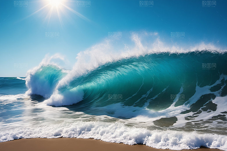 海浪蓝色浪花摄影图