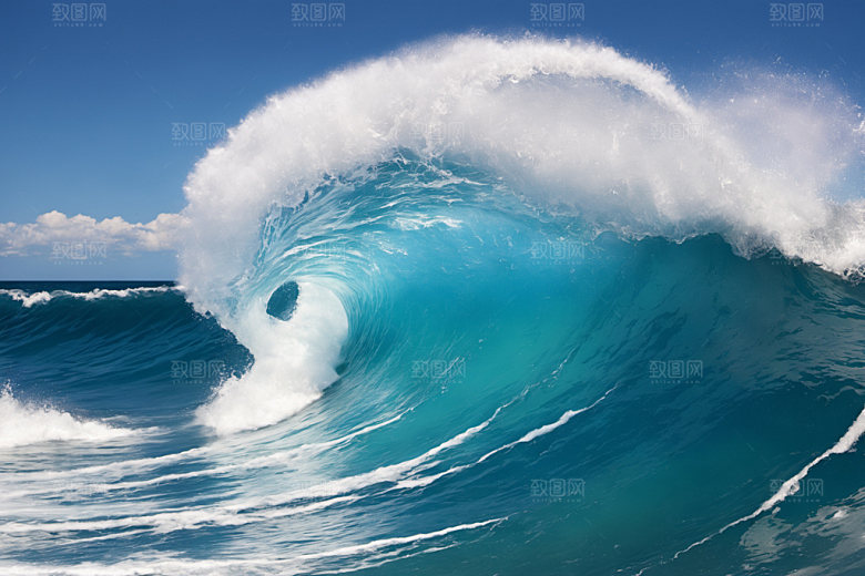 海浪清透蓝色摄影图