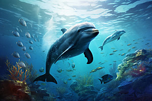 海豚自然生态摄影图