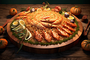 海鲜拼盘大虾美味摄影图