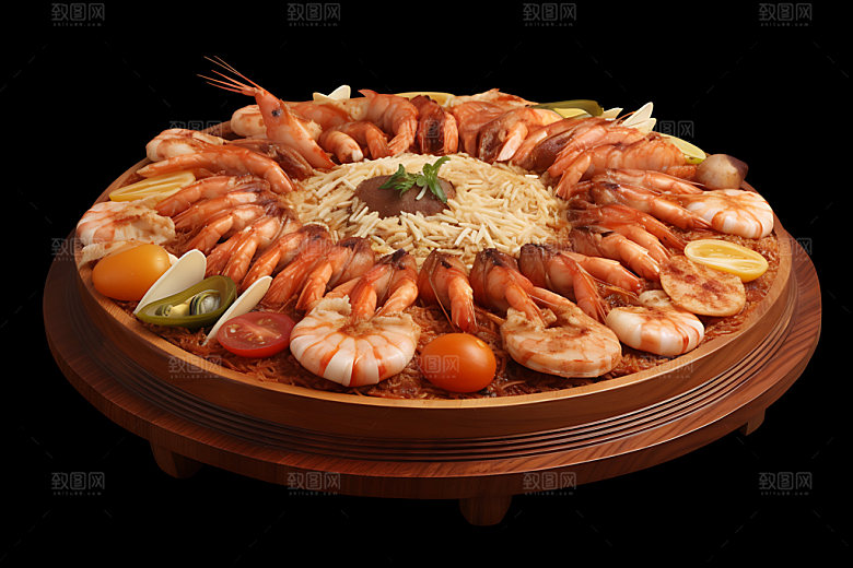 海鲜拼盘大虾美味摄影图
