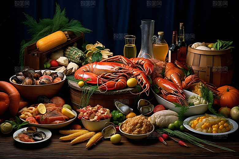 海鲜拼盘海鲜锅美食摄影图