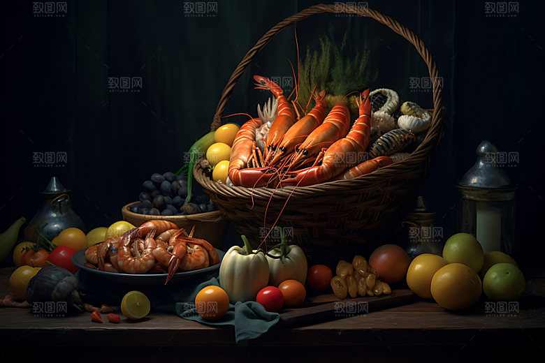 海鲜拼盘美味美食摄影图