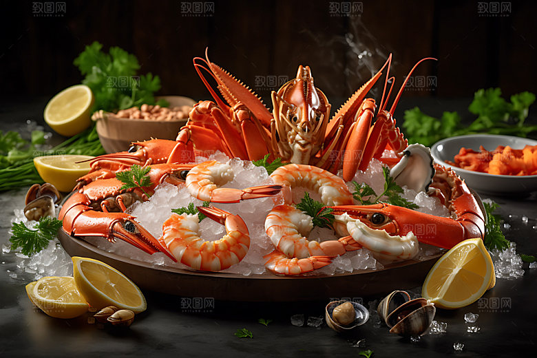 海鲜拼盘美食高清摄影图