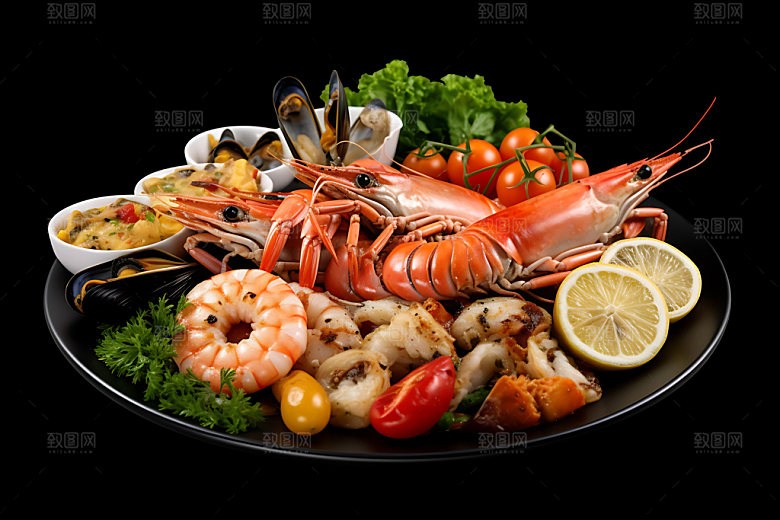 海鲜拼盘美食海鲜锅摄影图