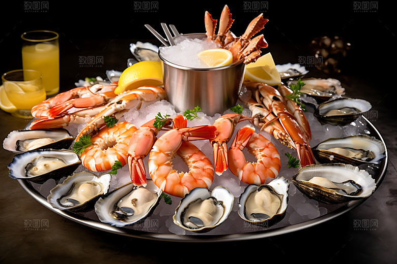 海鲜拼盘美食海鲜锅摄影图