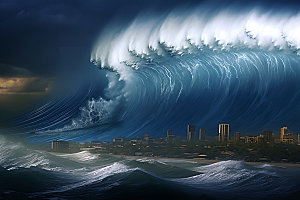 海啸洪水海潮摄影图