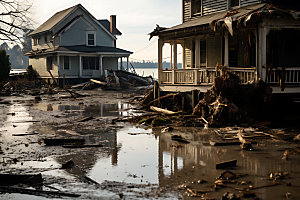 海啸海潮房屋倒塌摄影图