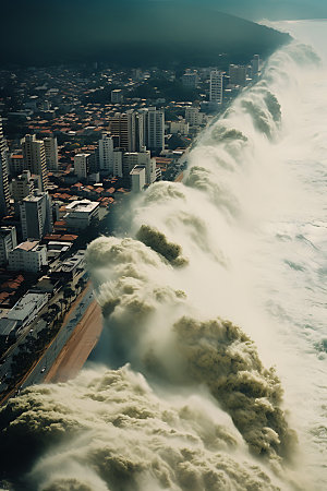 海啸房屋倒塌洪水摄影图