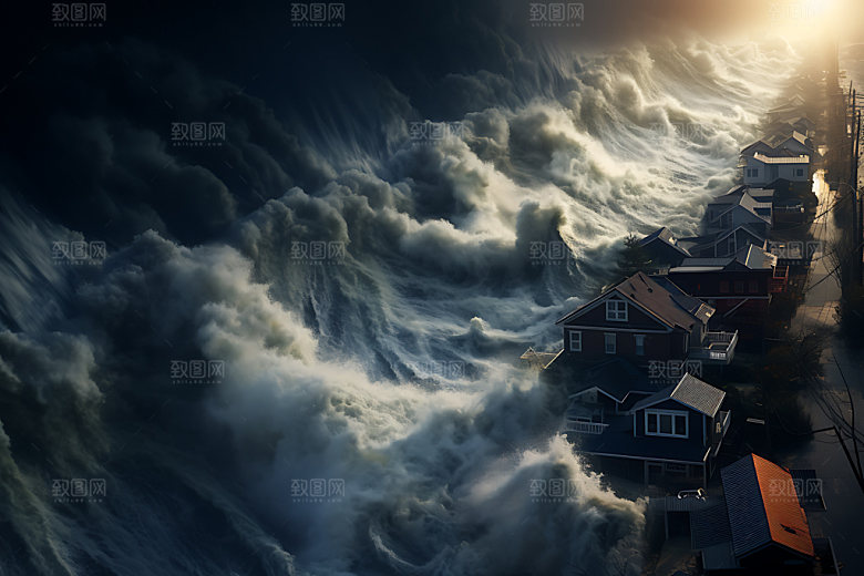 海啸地质灾害高清摄影图