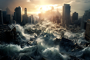 海啸地质灾害洪水摄影图
