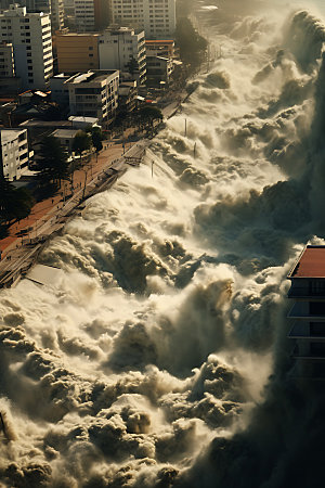 海啸地质灾害海潮摄影图