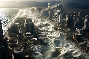 海啸地质灾害海潮摄影图