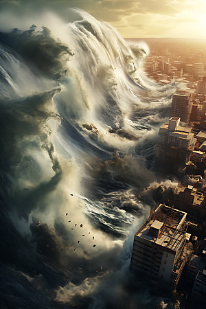海啸海潮高清摄影图