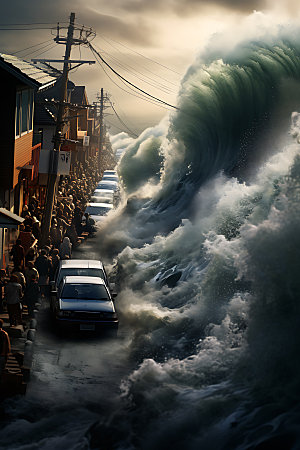 海啸地质灾害高清摄影图