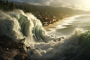 海啸海潮地壳运动摄影图