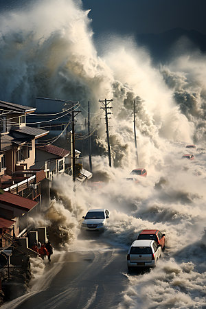 海啸洪水高清摄影图