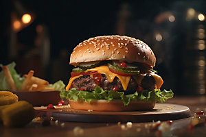 汉堡美味快餐摄影图