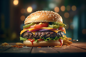 汉堡快餐食品摄影图