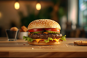 汉堡美味快餐摄影图
