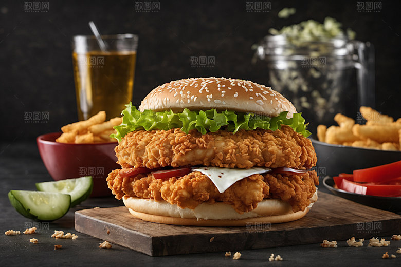 炸鸡汉堡快餐美食摄影图