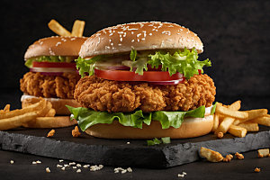 炸鸡汉堡快餐美味摄影图