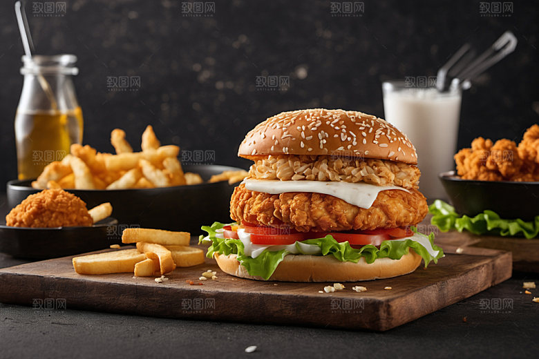 炸鸡汉堡美食高清摄影图