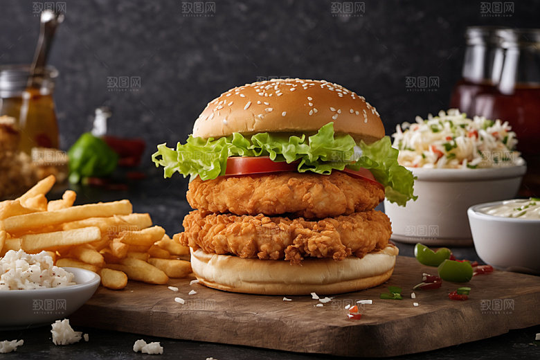 炸鸡汉堡西餐美食摄影图