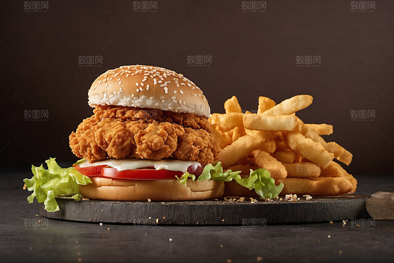 炸鸡汉堡美食美味摄影图