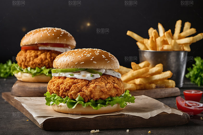 炸鸡汉堡快餐美食摄影图