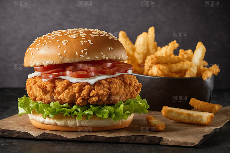 炸鸡汉堡美味美食摄影图
