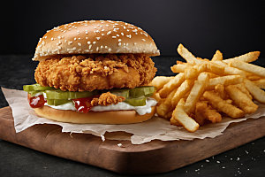 炸鸡汉堡美味快餐摄影图