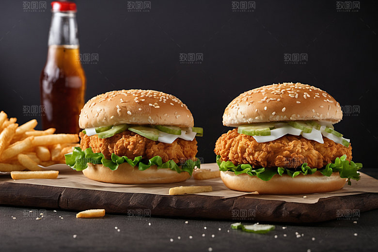 炸鸡汉堡快餐美食摄影图