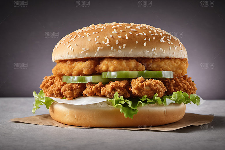 炸鸡汉堡美味西餐摄影图