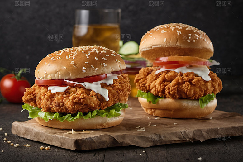 炸鸡汉堡美食快餐摄影图