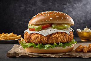 炸鸡汉堡快餐西餐摄影图