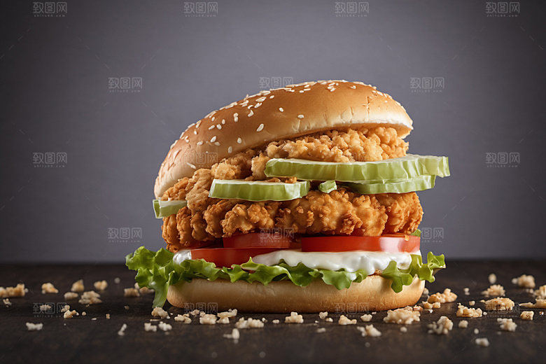 炸鸡汉堡美食西餐摄影图