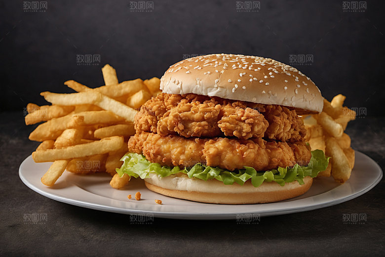 炸鸡汉堡西餐美食摄影图