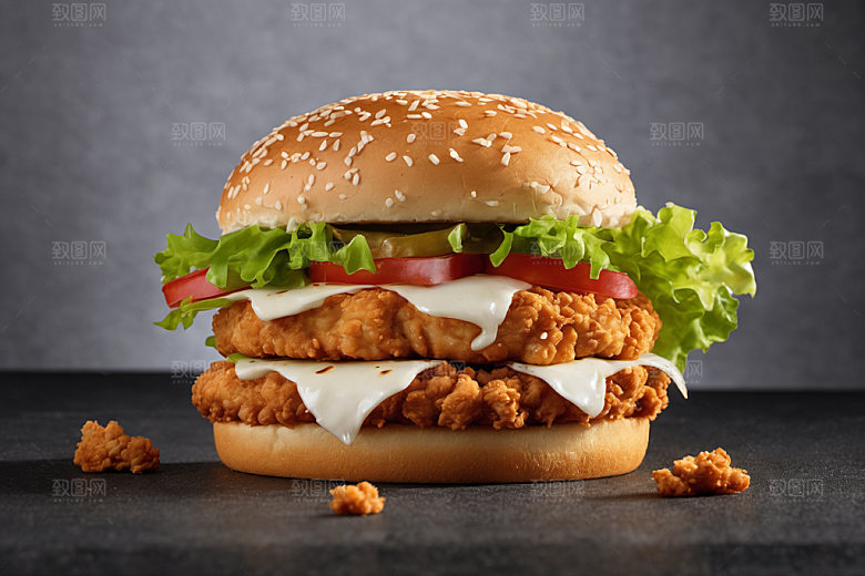 炸鸡汉堡快餐美食摄影图