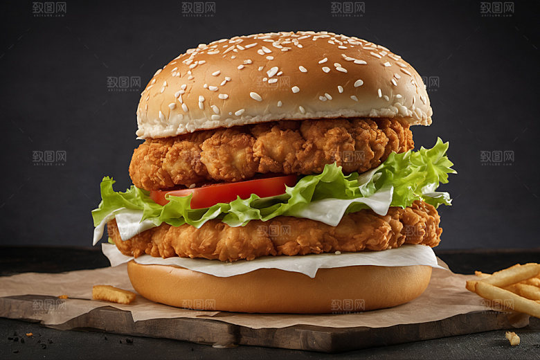 炸鸡汉堡高清美食摄影图