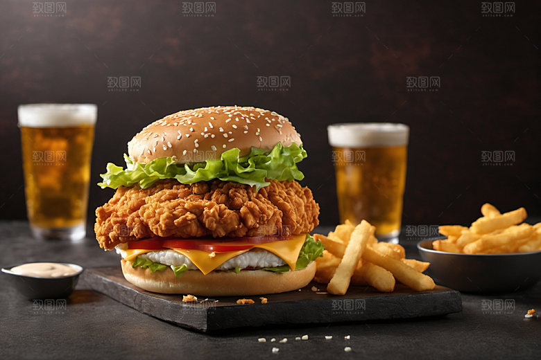炸鸡汉堡美食快餐摄影图