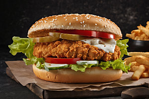 炸鸡汉堡高清美食摄影图