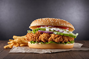炸鸡汉堡快餐美味摄影图