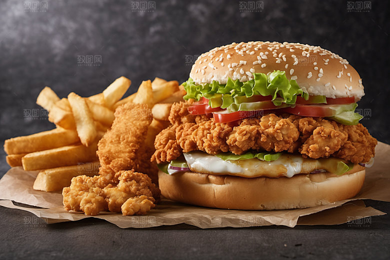 炸鸡汉堡美食快餐摄影图