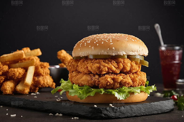 炸鸡汉堡高清美食摄影图