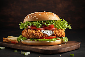 炸鸡汉堡美食西餐摄影图